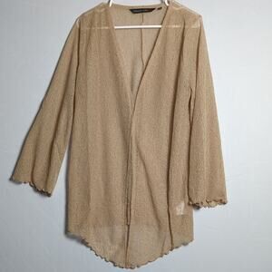 Crochet Beige Kimono Open front-Cardigan - Size Small (Colleen Lopez)